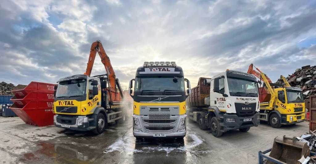 Total Recycling Scotland fleet of trucks and equipment at Bathgate facility